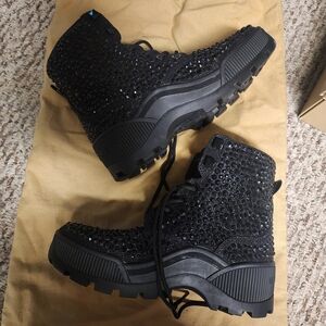 Michael Kors Black Crystal Combat Boots 6